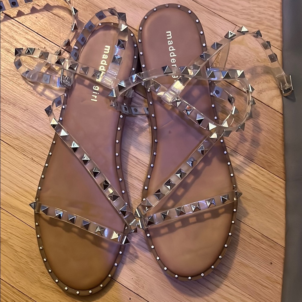 Madden Girl Tan Embellished Sandals with Rhinestone Straps